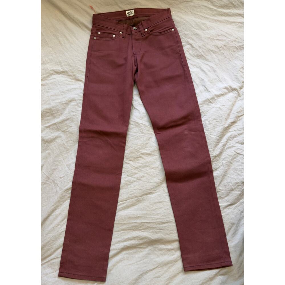 NAKED & FAMOUS Maroon Red Waxed Straight Leg Jeans